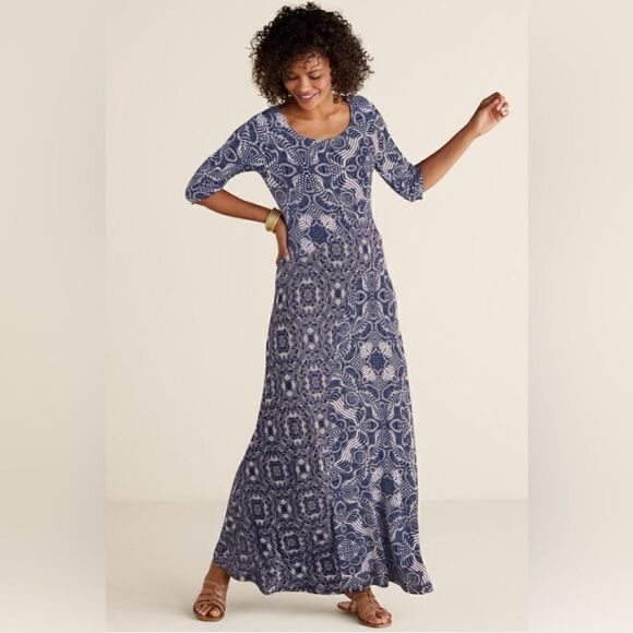 Soft Surroundings JULIETTE Blue Tile DRESS NWT - Picture 1 of 11